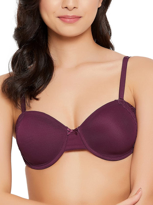 Clovia WomenS Powernet Solid Padded Demi Cup Underwired Strapless Bra (Br1538P15_Dark Purple_40B)