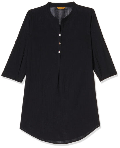 Aurelia WomenS Black Textured Cotton-Rayon Blend Regular Kurti