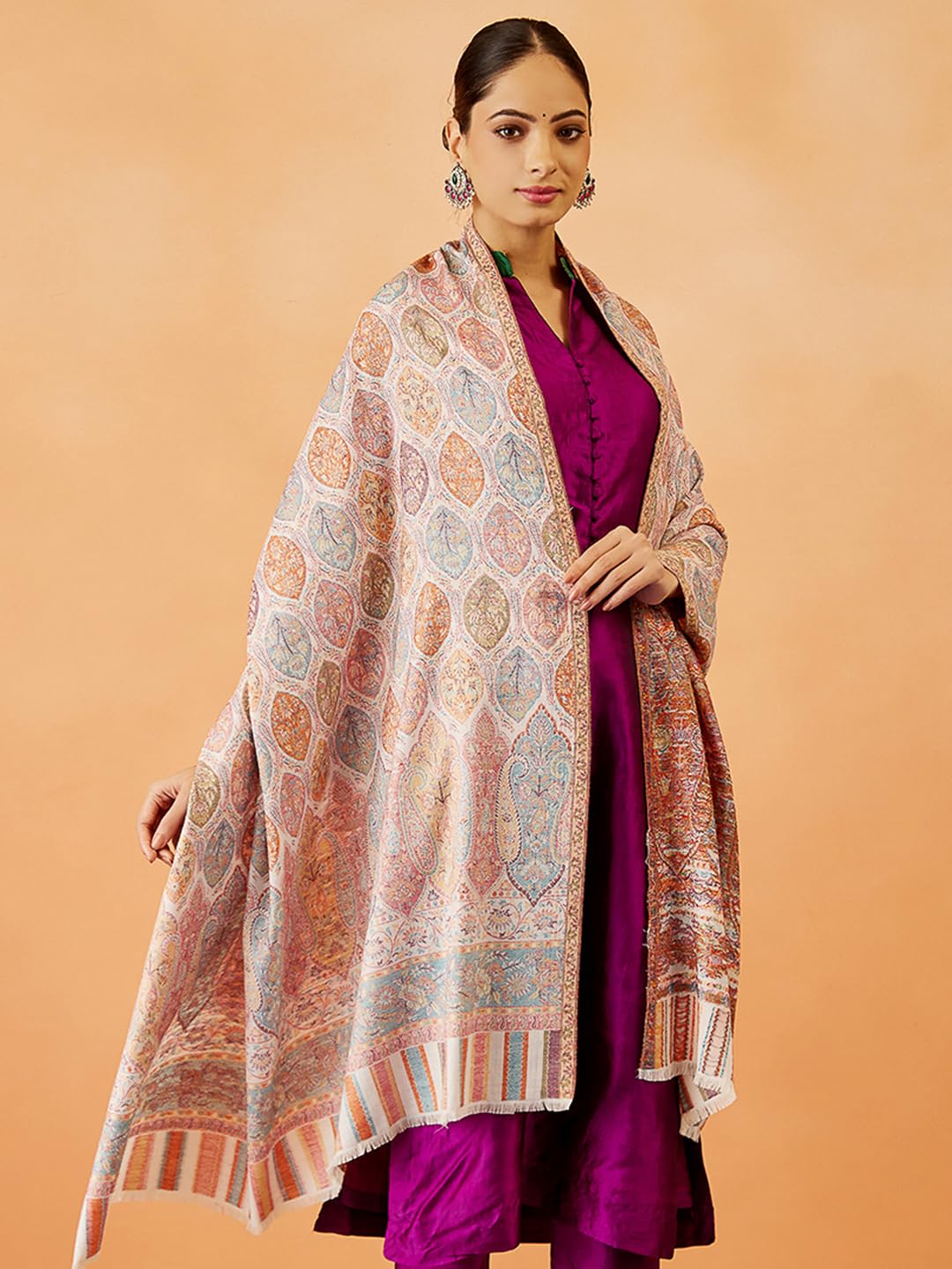 Pashmoda Women Gulnaz Kaani Wool Blend Kashmiri Shawl, Stole, Scarf, Luxury Pashmina Evening Wrap (Size: 101 X 203 CM)