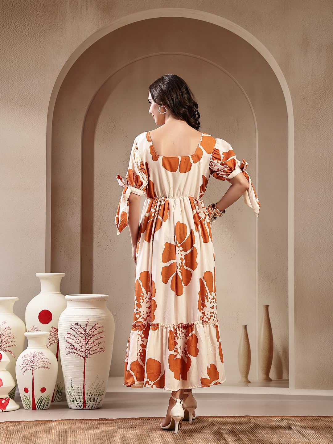 Stylum Womens Floral Printed Rayon Tiered Dress Brown