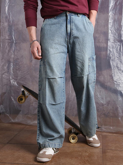 Hubberholme Men Cotton Washed Baggy Mid-Rise Jeans 7