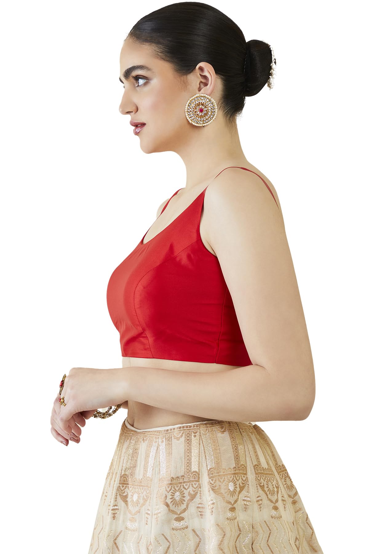 Soch Womens Red Taffeta Solid Sleeveless Padded Blouse