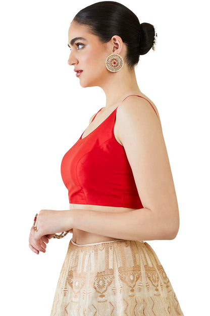 Soch Womens Red Taffeta Solid Sleeveless Padded Blouse