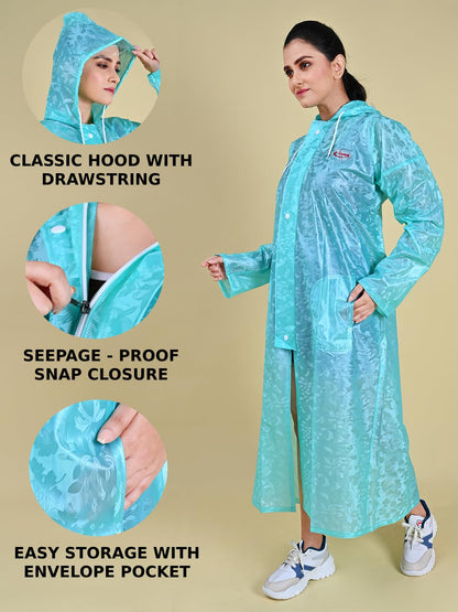 Rupa Rainwear For Women, Waterproof Pvc Rain Jacket With Carry Bag, Petals Design, Pack Of 1, Full Length, Green