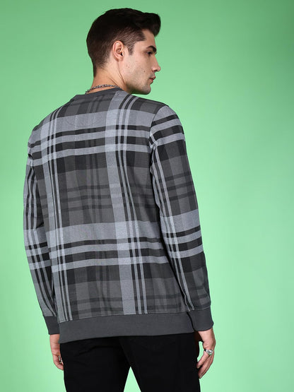 The Indian Garage Co Black Regular Fit Checkered Long Sleeve Pull On Sweatshirt