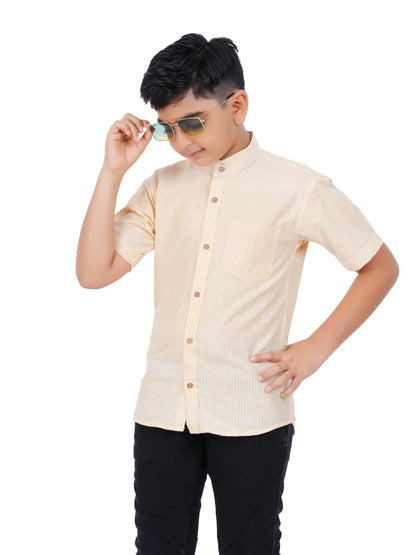 PRAKASAM COTTON Boys Striped Half Sleeve Mandarin Collar Shirts, Shirts for Boys