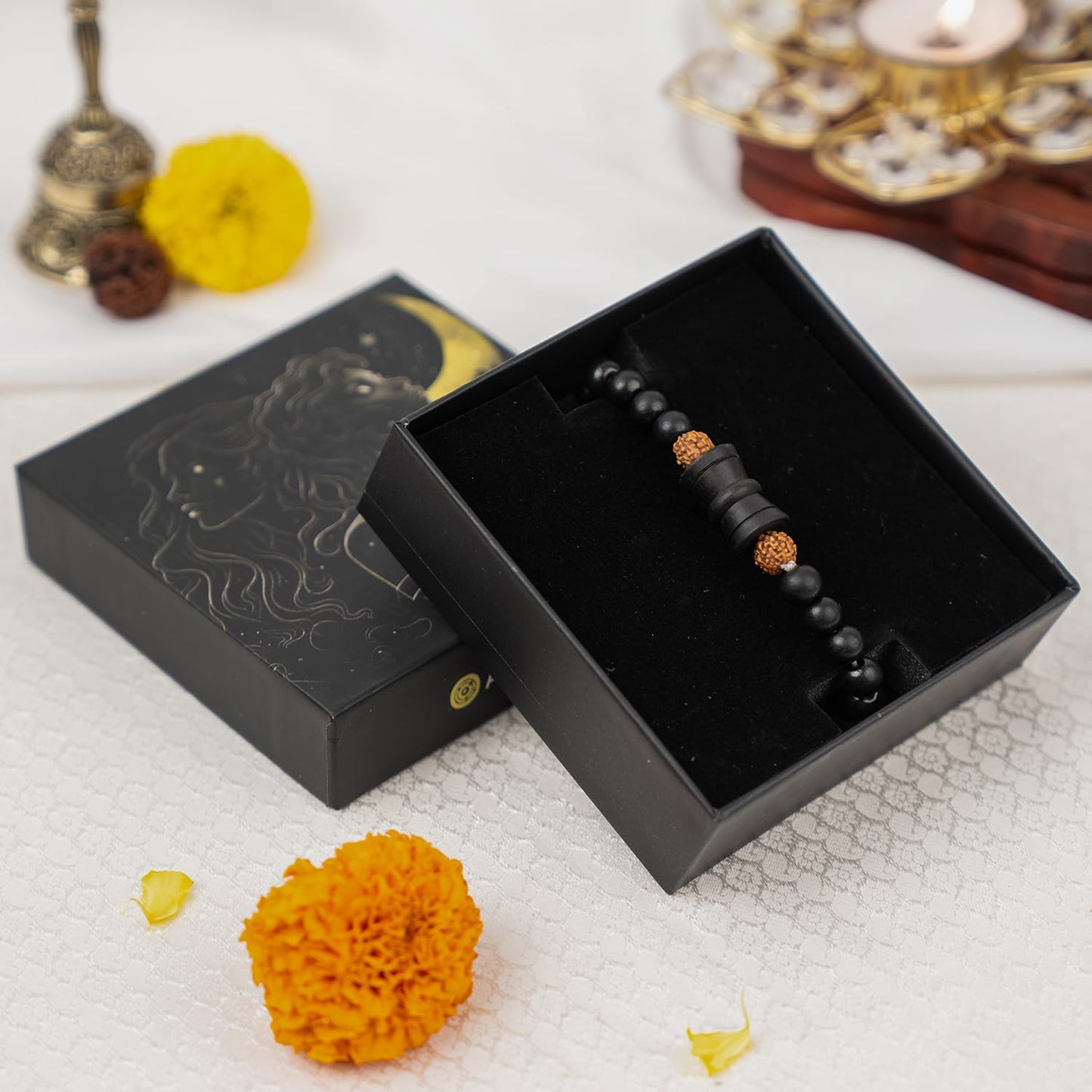 Astrotalk Rudraksha Karungali Healing Bracelet With Damru | Original 5 Mukhi Rudraksha & Karungali Beads | Shields from Evil Eye & Brings Focus | Bracelet for Men & Women | Gift for Man & Woman