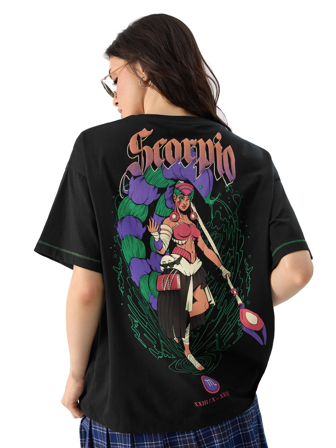 The Souled Store Zodiac: Scorpio Women and Girls Short Sleeves Round Neck Black Graphic Printed Cotton Oversized T-Shirts