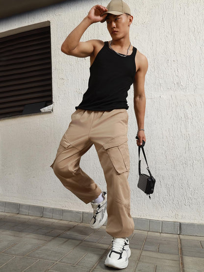 Hubberholme Men Taupe Smart Casual Summer Cotton Loose Fit Solid Trousers_7
