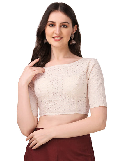 Oomph! Traditional Cotton Fabric Blouse For Women | Round Neck., Elbow Length Sleeves | Wedding & Festival Wear | Comfortable &