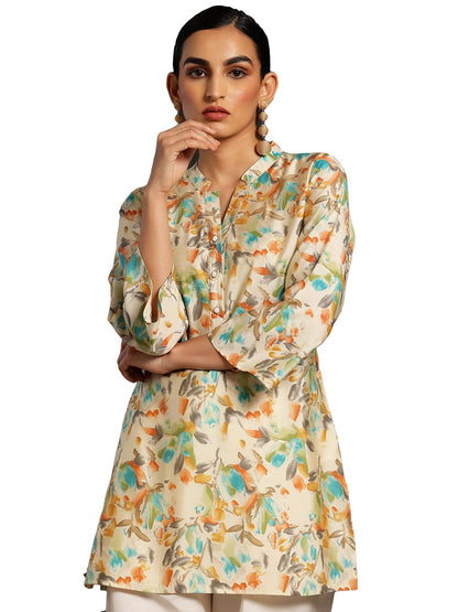 Libas WomenS Silk Blend Printed Straight Kurtis (37082_Beige