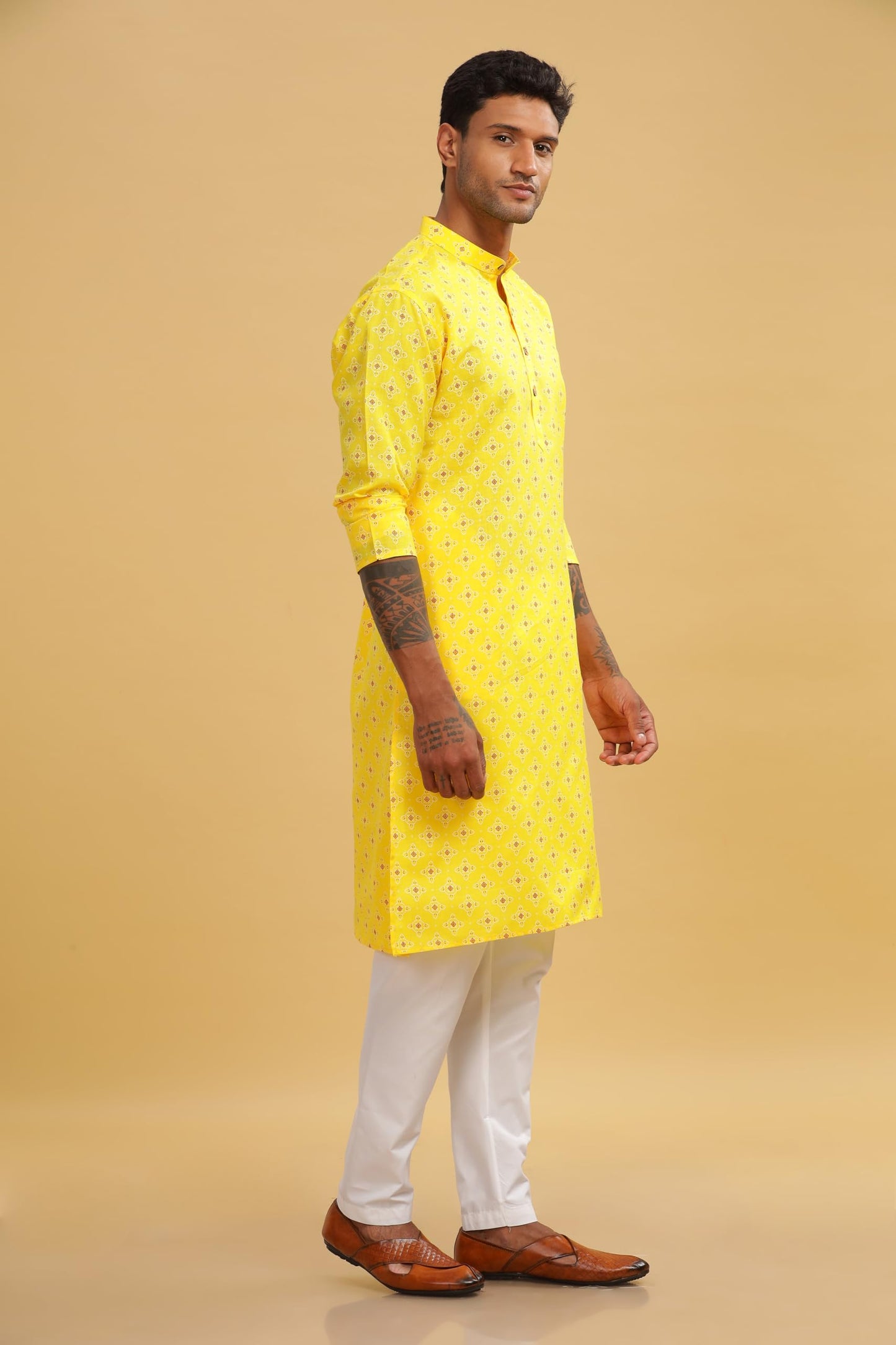 Be Active MenS Cotton Regular Kurta (C-399-1_Yellow