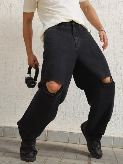 Hubberholme Men Black Summer Cotton Relaxed Fit Jeans