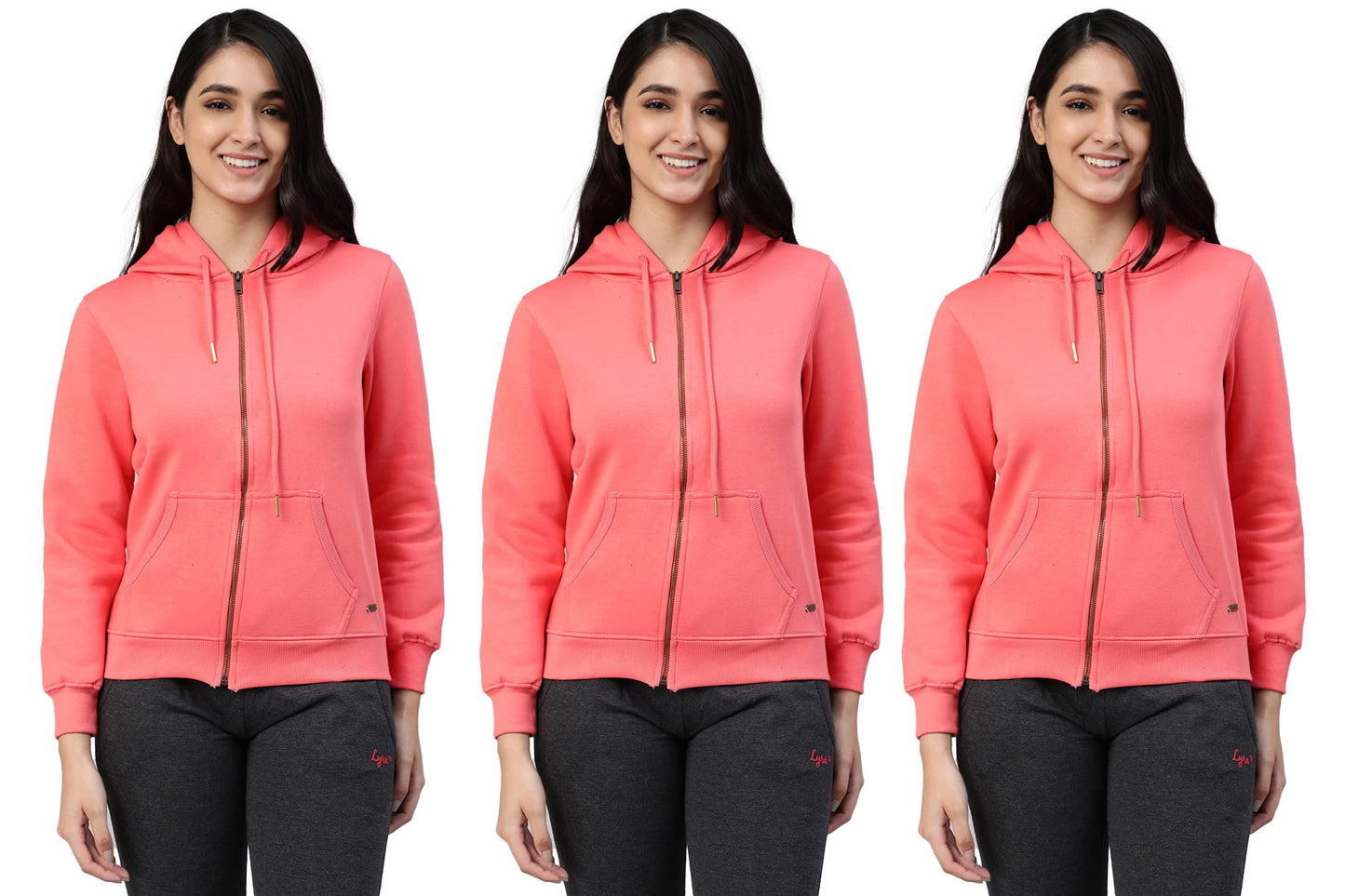 Lyra Women Zipper Hooded Sweatshirt Pink