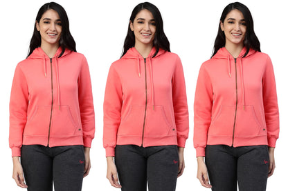 Lyra Women Zipper Hooded Sweatshirt Pink