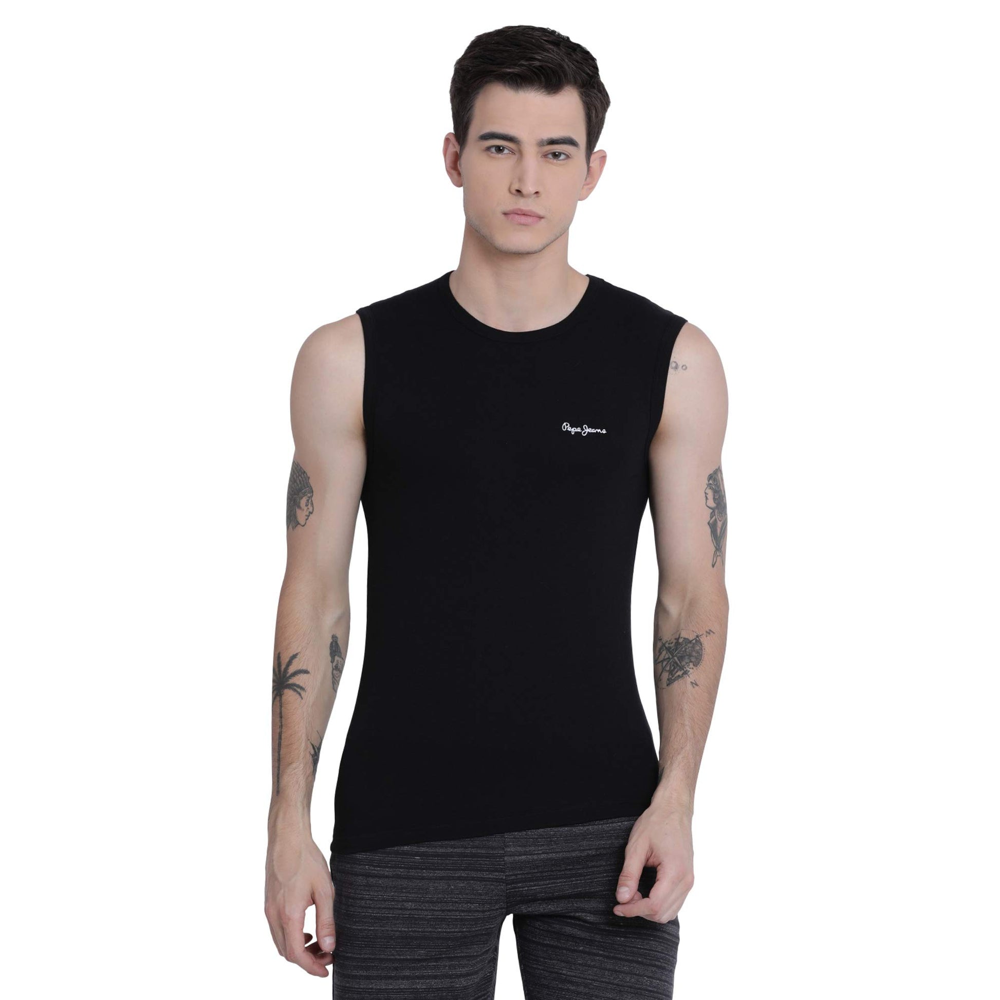 Pepe Jeans Innerwear MenS Solid Vest (Atv02-01_Black_Black-100-105)
