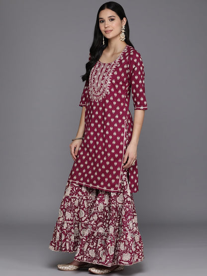 Libas WomenS Pure Cotton Kurta Sets (34512_Burgundy