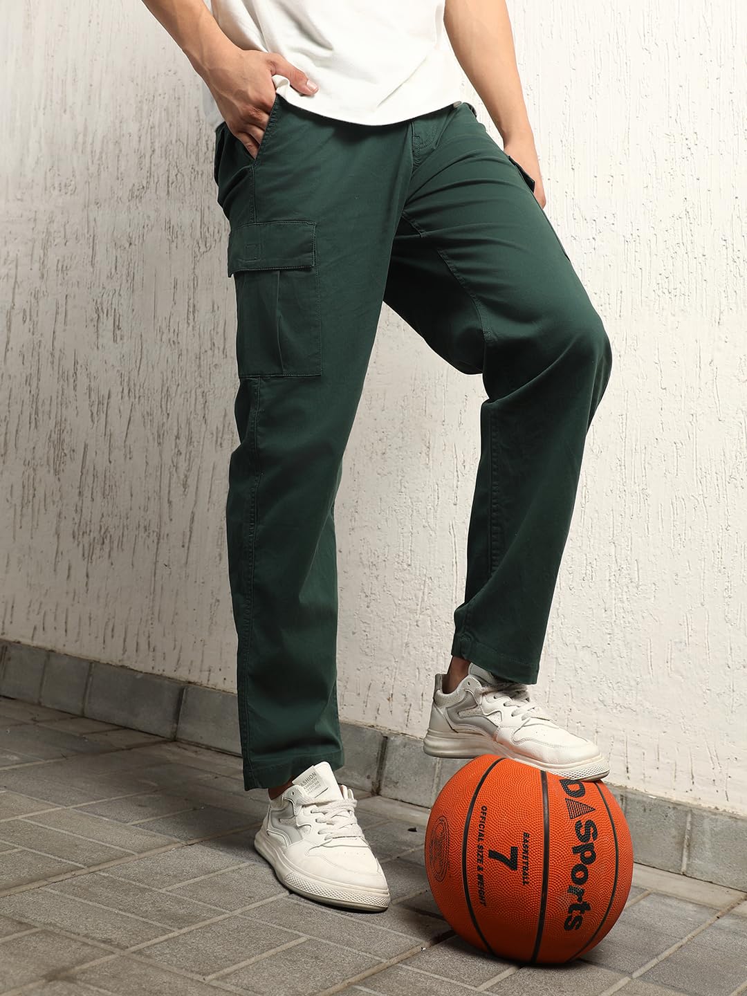 Hubberholme Men Smart Casual Summer Cotton Loose Fit Mid-Rise Trousers 60 Green