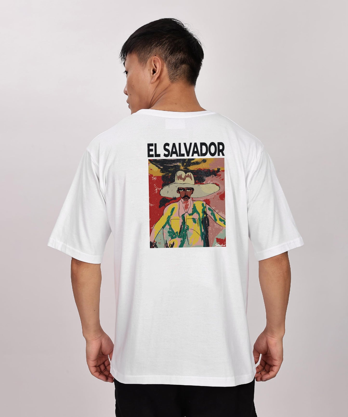 SHODOX Mens 100% Pure Cotton Relaxed Fit Drop Shoulder Premium Front & Back Printed Oversized T-Shirt (Pack of 1) White