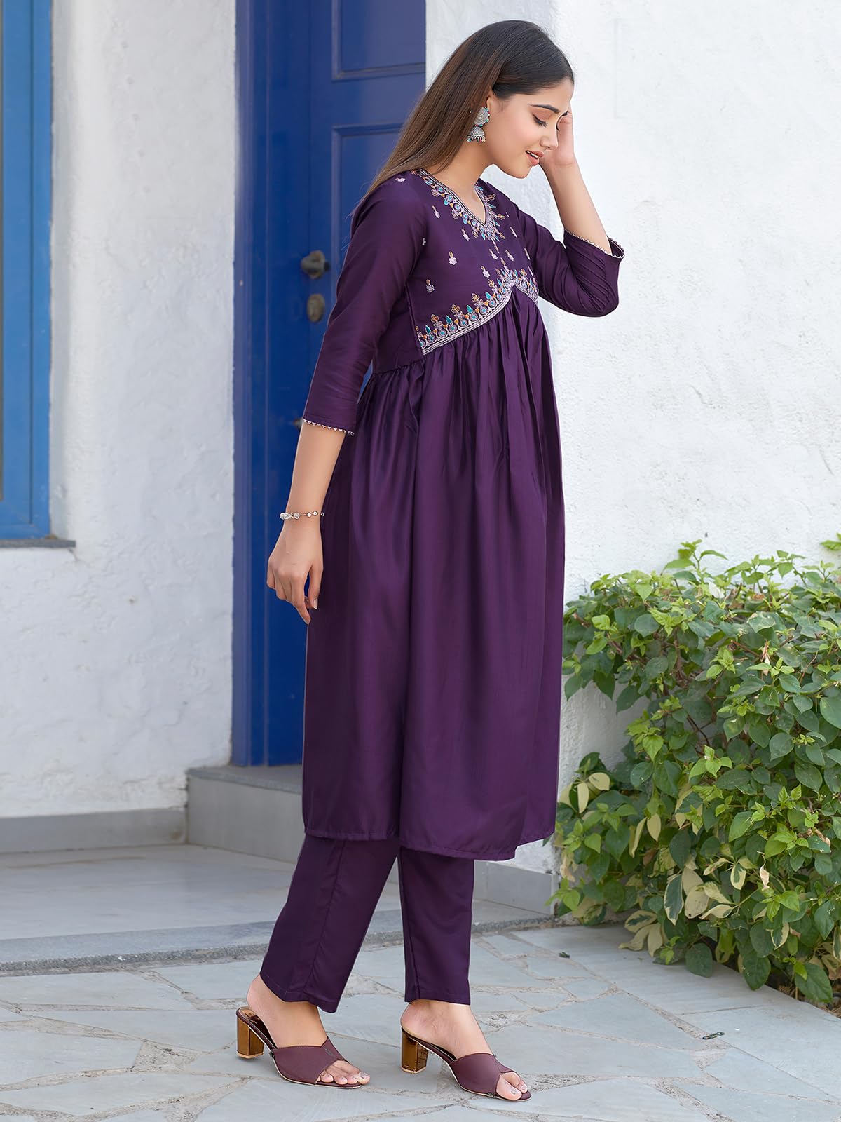 Sanisa Womens Art Silk Sequence Embroidery Work Alia Cut Kurta with Pant and Dupatta Set| Ethnic Set | Suit Set | Kurta Set(163