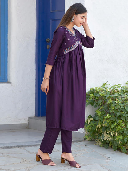 Sanisa Womens Art Silk Sequence Embroidery Work Alia Cut Kurta with Pant and Dupatta Set| Ethnic Set | Suit Set | Kurta Set(163