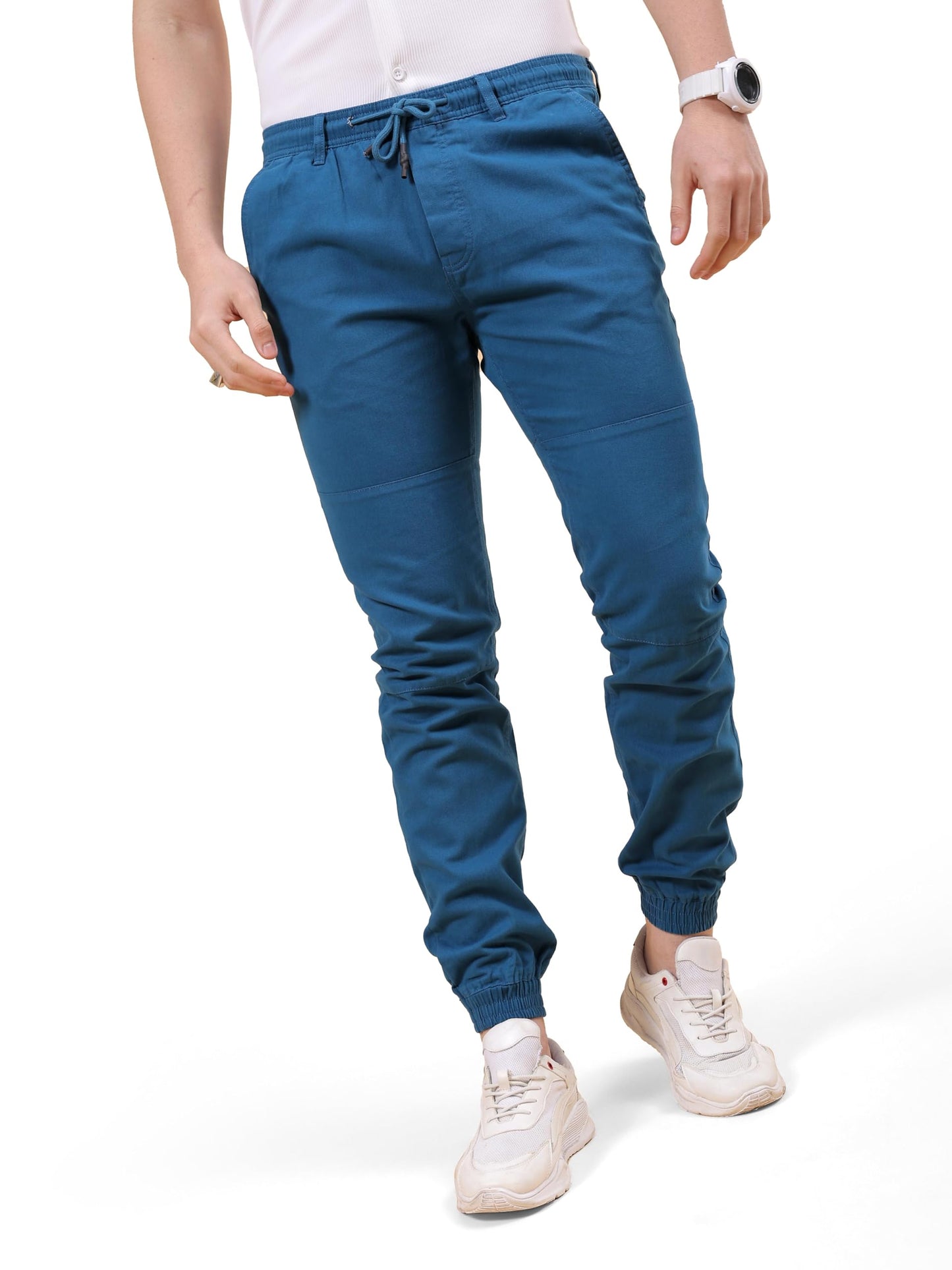 The Indian Garage Co Men Slim Fit Solid Mid-Rise Biker Mid Rise Joggers Azure