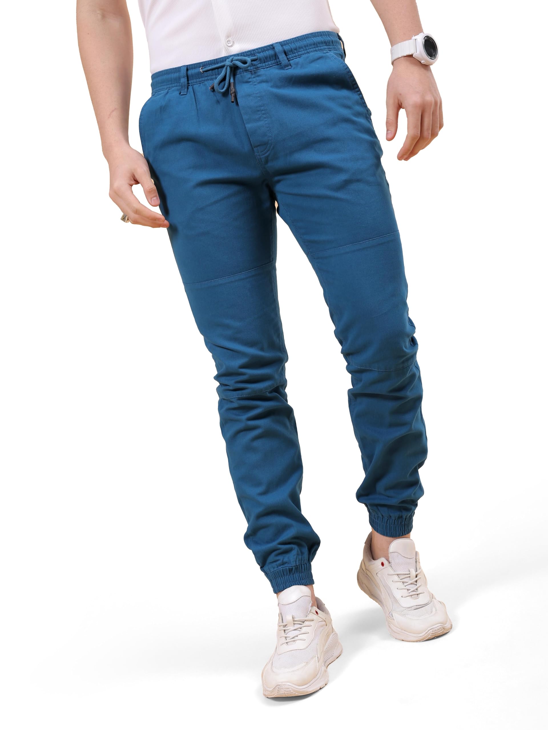 The Indian Garage Co Men Slim Fit Solid Mid-Rise Biker Mid Rise Joggers Azure