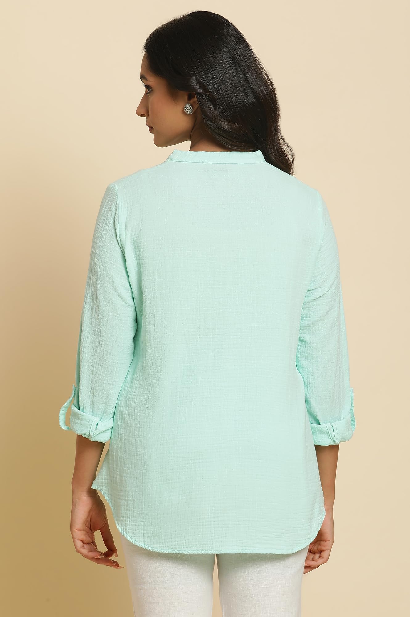 W for Woman Womens Solid Regular Fit Top (23AUW30706-220877_Light Blue