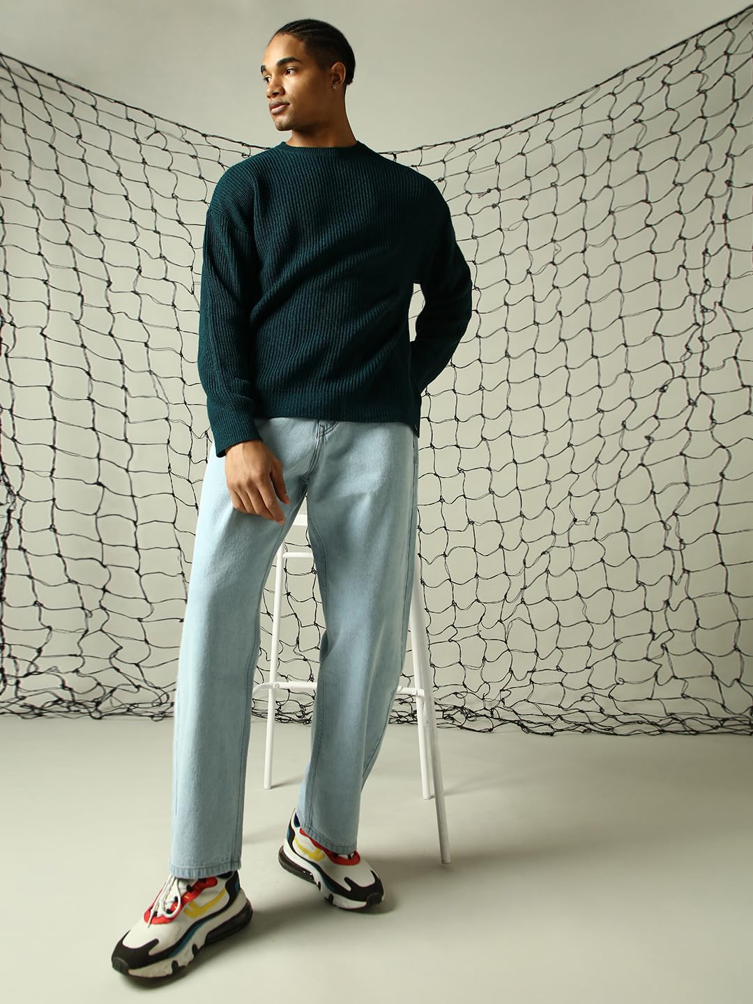 Hubberholme Men Knitted Acrylic Oversized Fit Round Neck Long Sleeve Sweaters
