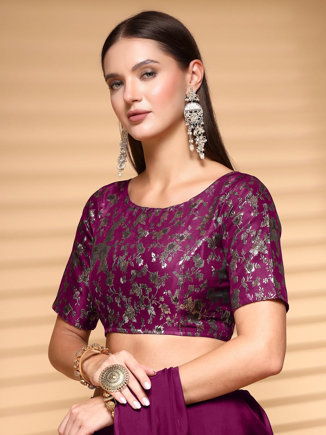 Oomph! Readymade Blouse For Women, Brocade, Boat Neck, Rbbl523