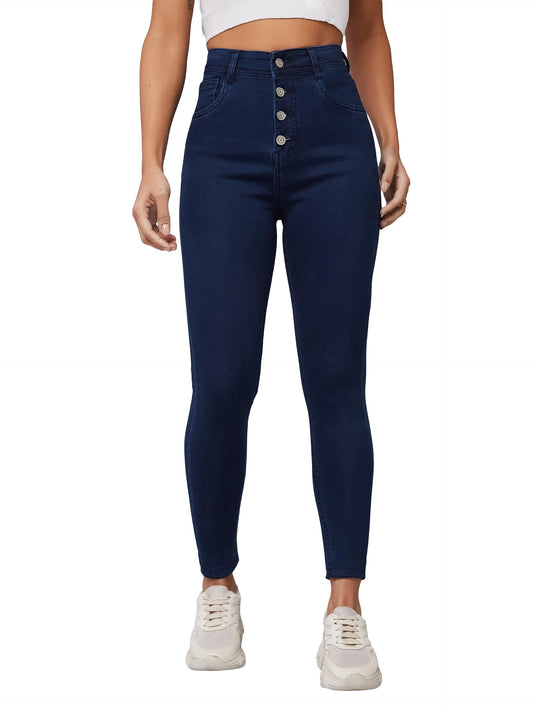 Dolce Crudo Womens Skinny Fit High Rise Regular Length Clean Look Stretchable Denim Jeans (DOSS24DEN97-30-71-28, Navy Blue, 28)