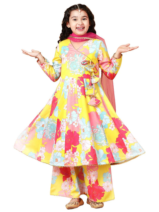 A.T.U.N. (ALL THINGS UBER NICE) Girls Yellow Floral Printed Anarkali Palazzo Set