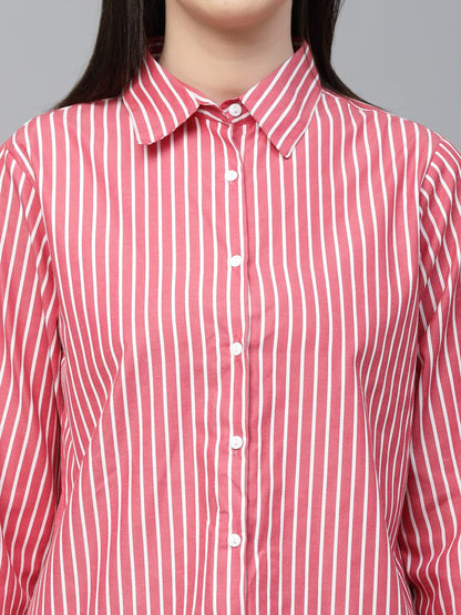 Style Quotient Women Red and White Stripe Polycotton Regular Formal Shirt