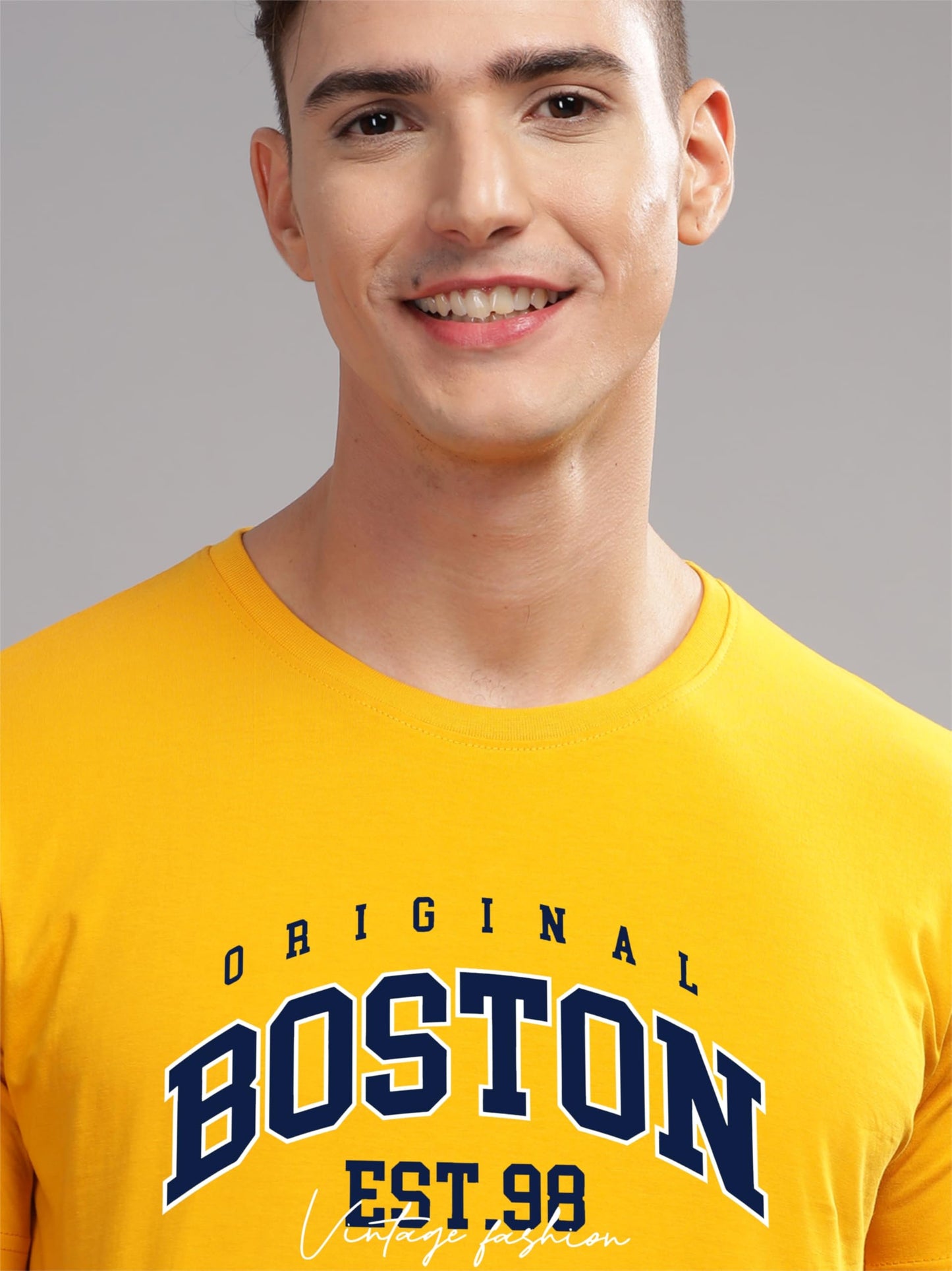 ADRO Mens Printed T Shirt - Premium Cotton Graphic Printed Tshirt - Mustard T-Shirt - RN24-BOST-MU
