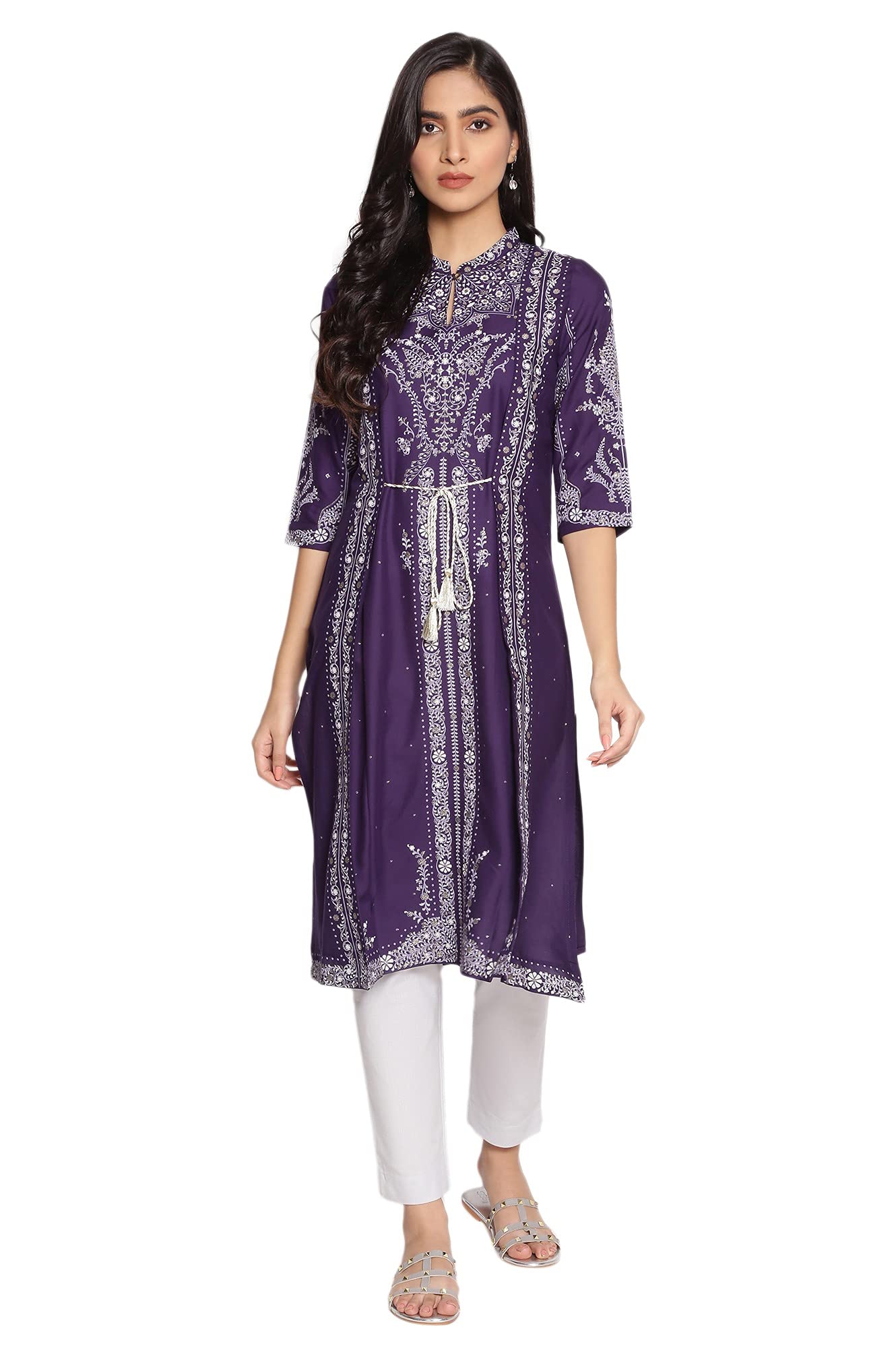 W for Woman Women's Viscose Straight Printed Kurta