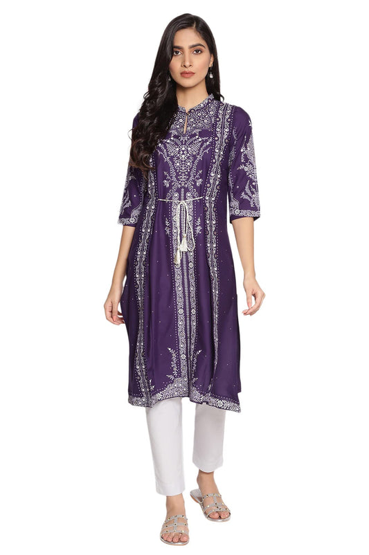 W for Woman Women's Viscose Straight Printed Kurta