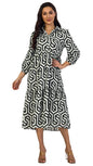 Shasmi Women & Girls Solid Black Geometric Print Collared Dress With Long Cuffed Sleeves, Panelled Hem And A Button-Up Front Gat
