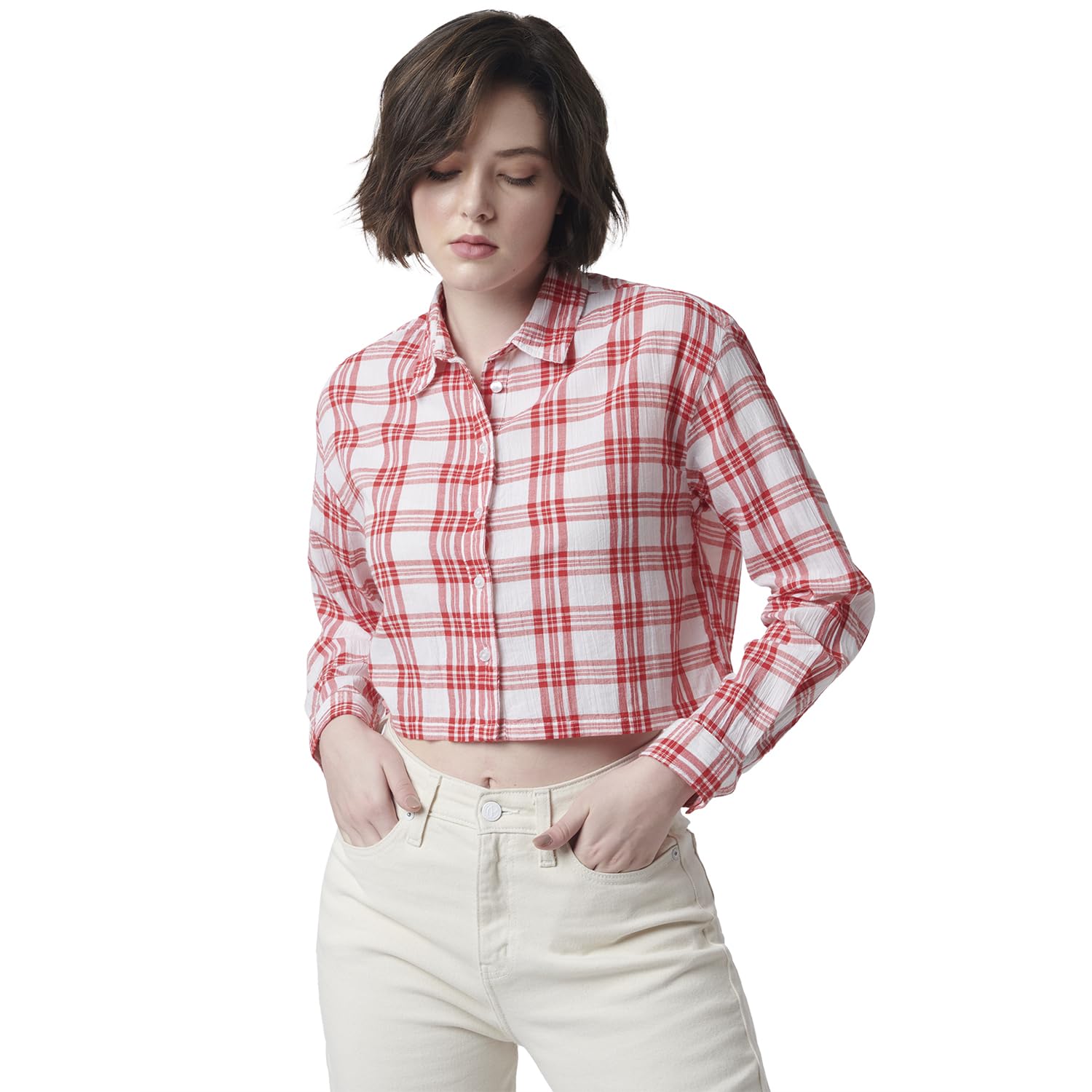 Pepe Jeans Printed Cotton Collar Neck WomenS Shirt (Red, Large)