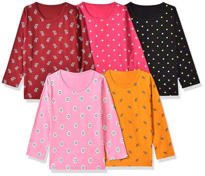 T2F Girls Cotton Printed Regular Fit Full Sleeve T-Shirt(Pack of 5)