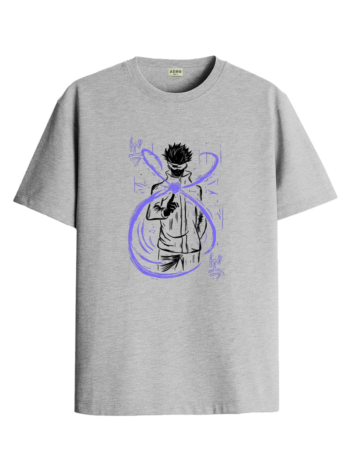 ADRO Mens Anime T Shirt - Premium Cotton Anime Gojo Tshirt - Perfect for Anime Fans Print and Comfortable Fit Grey T-Shirt|RN24-