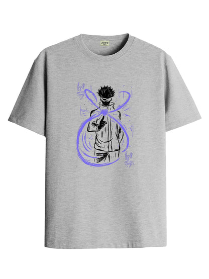 ADRO Mens Anime T Shirt - Premium Cotton Anime Gojo Tshirt - Perfect for Anime Fans Print and Comfortable Fit Grey T-Shirt|RN24-