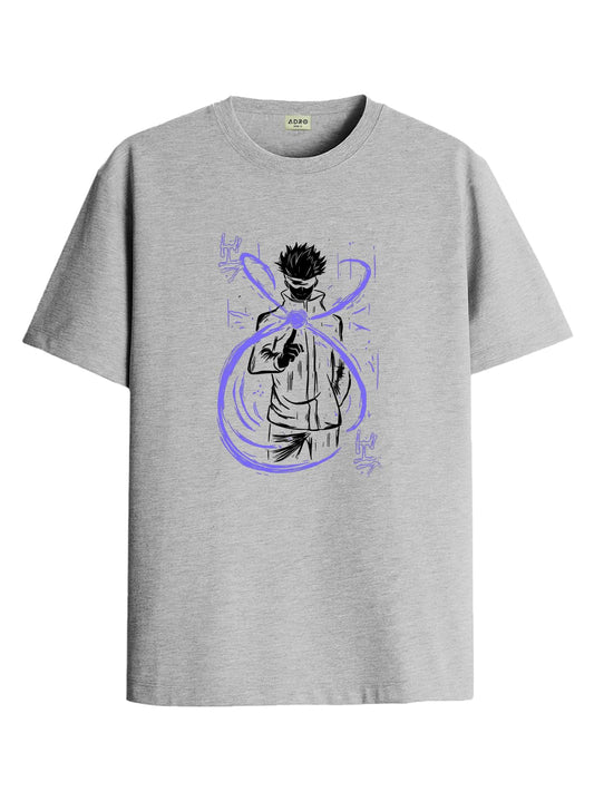 ADRO Mens Anime T Shirt - Premium Cotton Anime Gojo Tshirt - Perfect for Anime Fans Print and Comfortable Fit Grey T-Shirt|RN24-