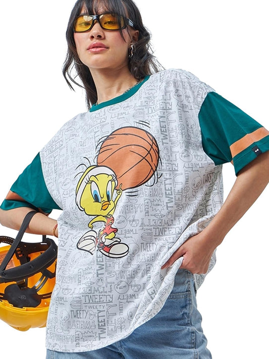 Bewakoof Heavy Duty 1.0 Official Looney Tunes Merchandise WomenS Graphic Printed Oversized Fit Half Sleeve Round Neck Poly Cotto