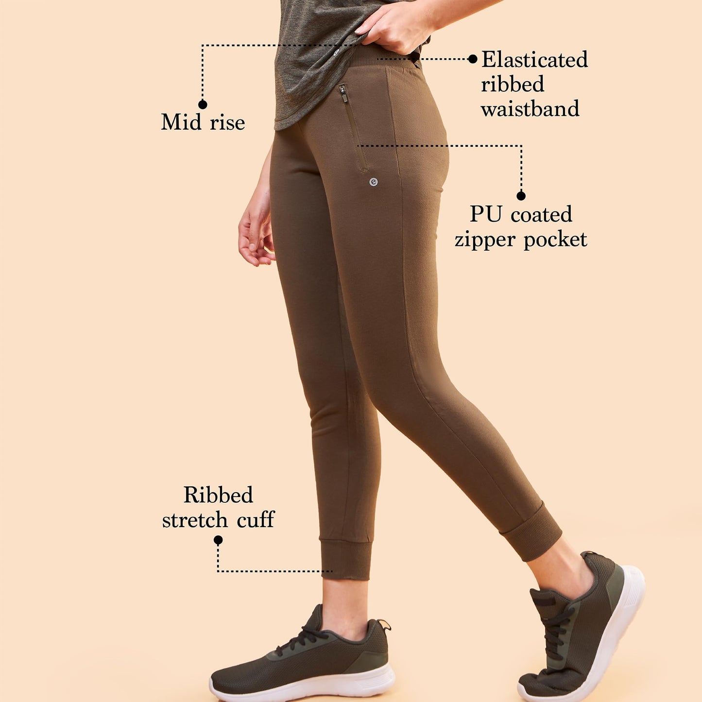 Enamor Athleisure Womens Slim Fit Mid Rise 7/8 Length Quick Dry Antimicrobial 4 Way Stretch Breathable Cotton French Terry Jogg