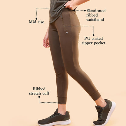Enamor Athleisure Womens Slim Fit Mid Rise 7/8 Length Quick Dry Antimicrobial 4 Way Stretch Breathable Cotton French Terry Jogg
