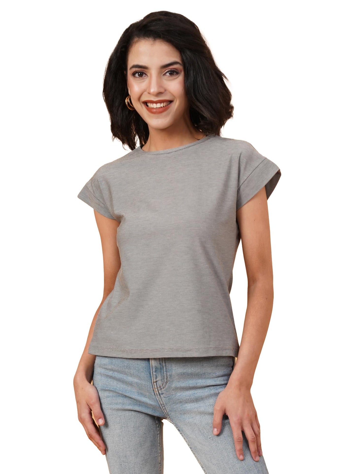 Kotty WomenS Solid Round Neck Cotton Blend T-Shirt