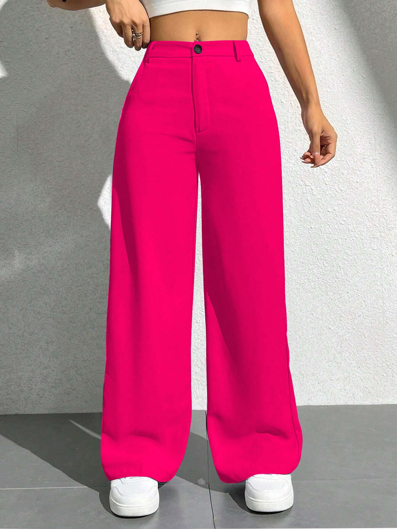 Toochki Tailored Trousers for Womens | Women High-Waisted Pant | Solid Korean Bottom Wear Trouser Pink