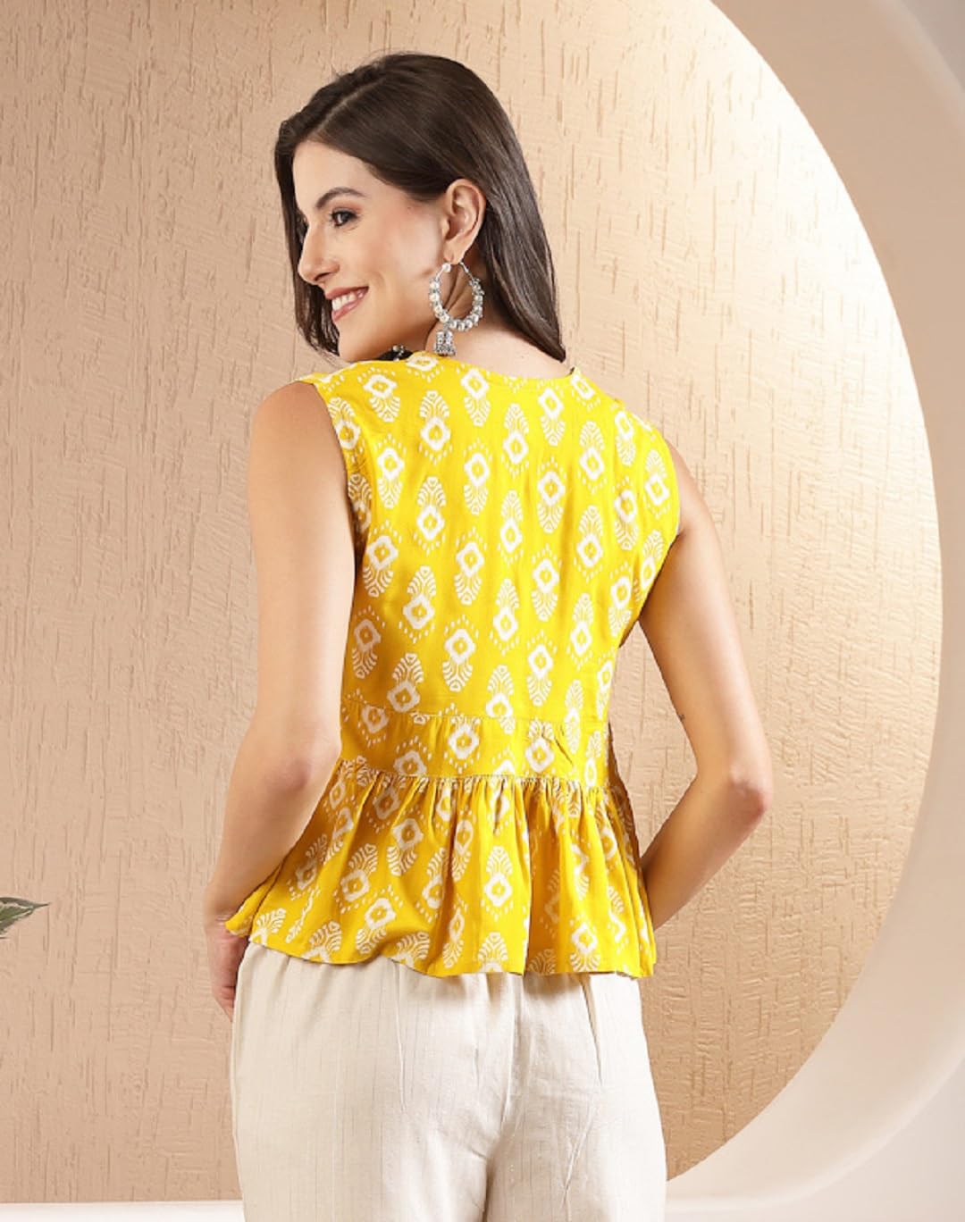 Stylum Womens Ikat Printed Rayon Peplum Top