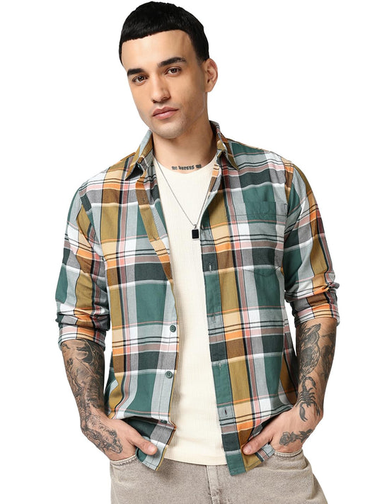 Bewakoof MenS Checked Regular Fit Full Sleeve Collar Cotton Shirt_694575_Multicolor_S