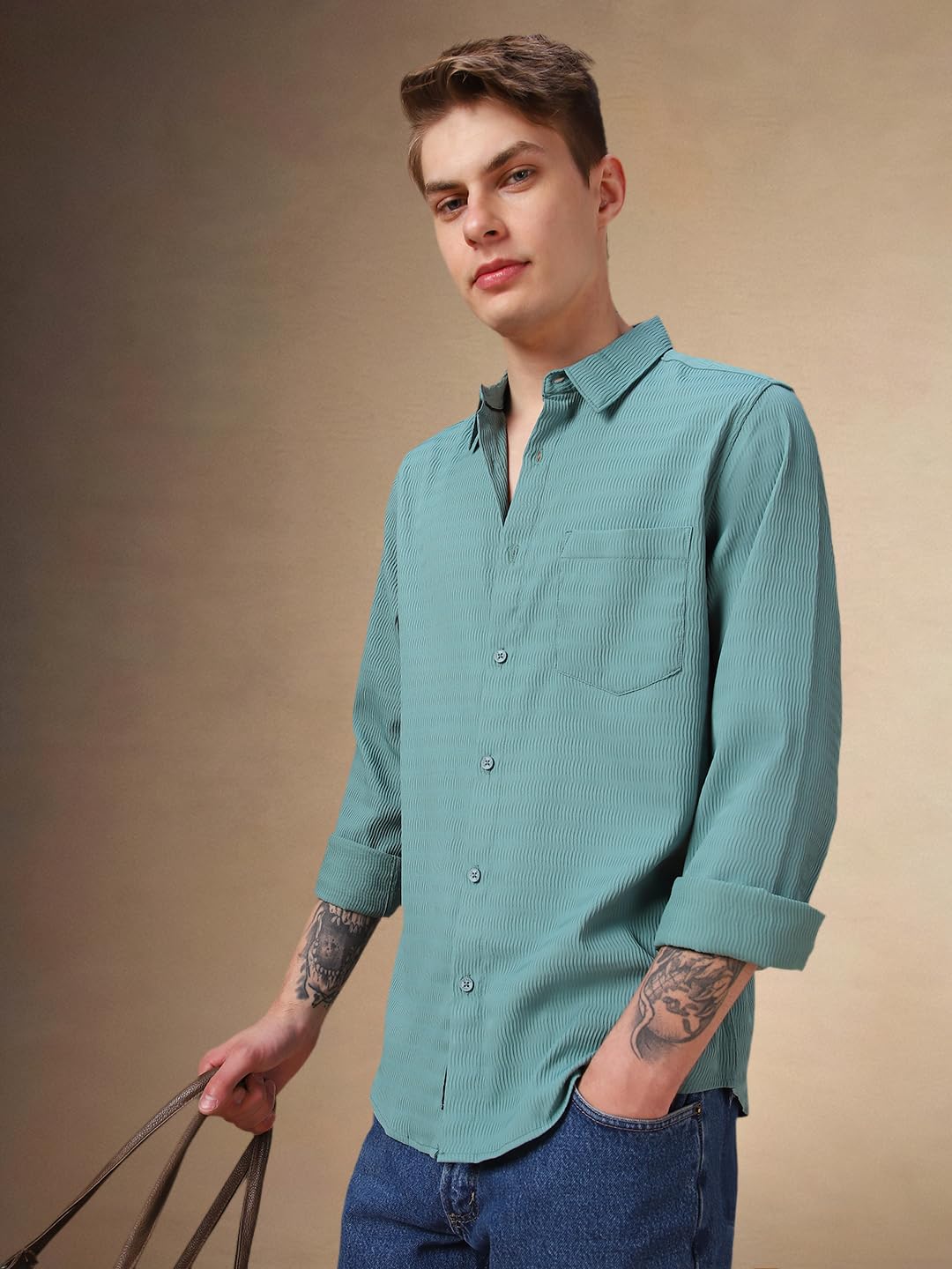 Dennis Lingo Men Blue Solid Rayon Regular Fit Full Sleeve Shirts